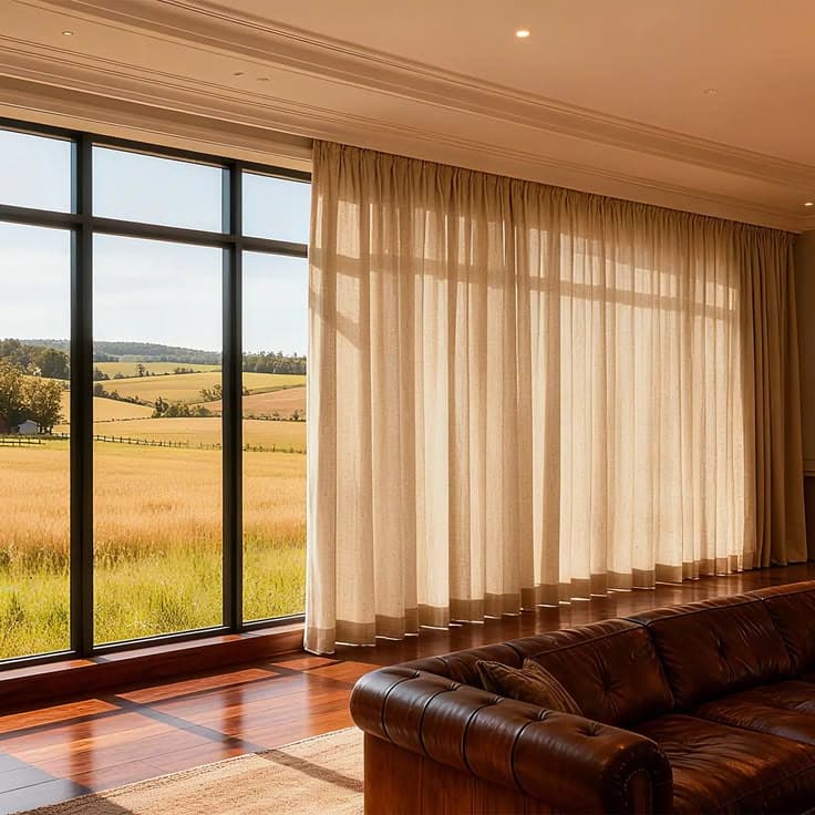 Living room curtains styled with soft furnishings