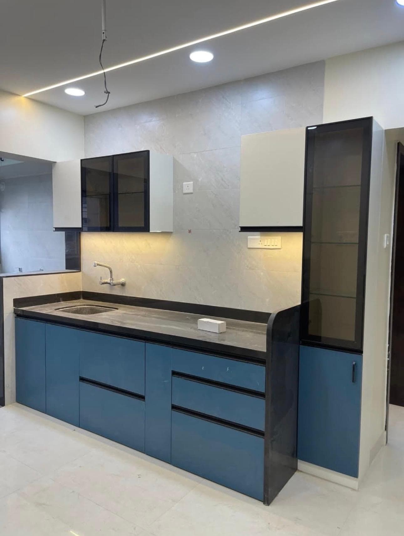 Contemporary Blue & White Modular Kitchen
