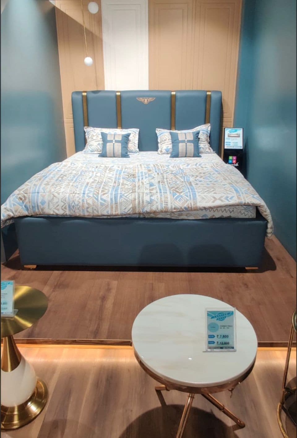 Contemporary Blue Upholstered Bed